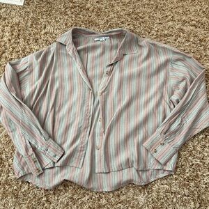 O'Neill Pink and Green Striped Button-Down Shirt